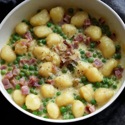Schnelle One Pot Gnocchi mit Erbsen & Truthahnschinken