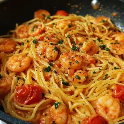 Schnelle Spaghetti mit Garnelen & Tomaten Sahne Soße