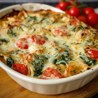 Schneller Tortellini-Spinat-Auflauf mit Tomaten