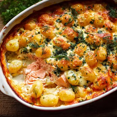 Schnelles Lachs-Sahne-Gratin mit Gnocchi
