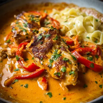 Schnelles Paprika-Sahne-Hähnchen ohne Fix Rezept