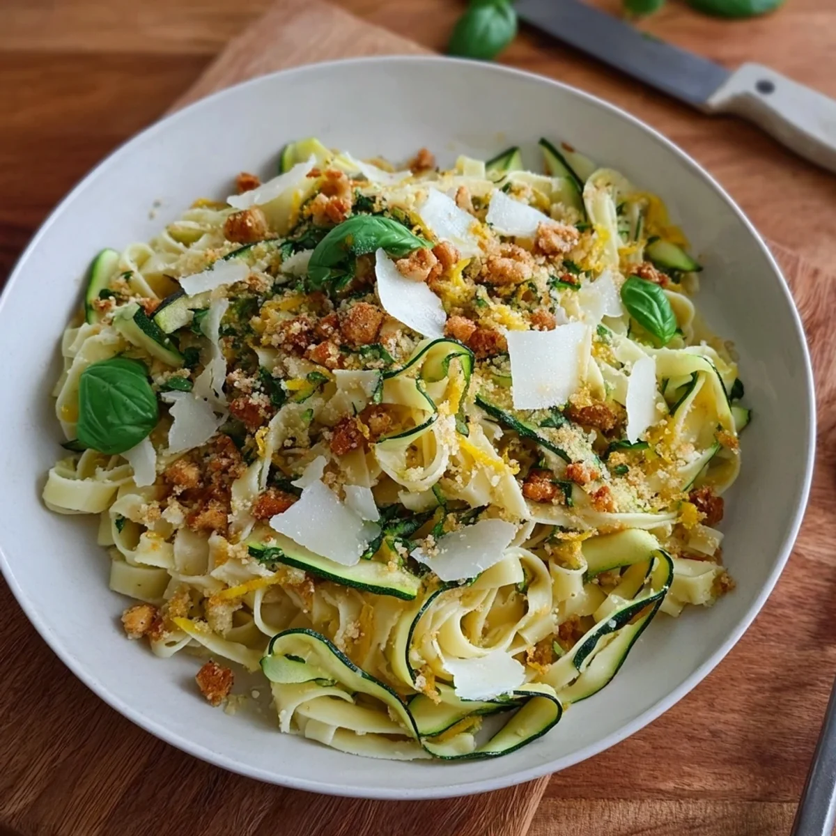 Sommer-Tagliatelle mit Zucchini & Zitronenbröseln