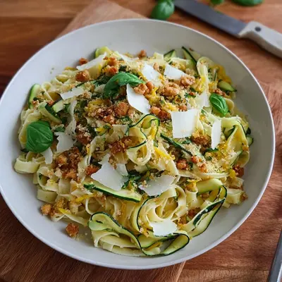 Sommer-Tagliatelle mit Zucchini & Zitronenbröseln
