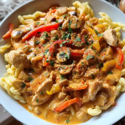 Spätzle mit Paprika Sahne Hähnchen: Cremig & Schnell