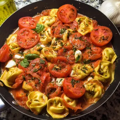 Tomate Mozzarella Tortellini mit frischem Basilikum