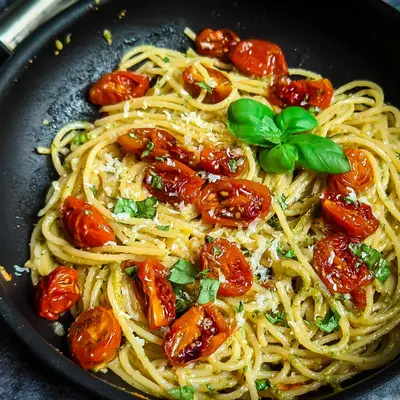 Vegetarische Spaghetti mit Cashewpesto & Tomaten