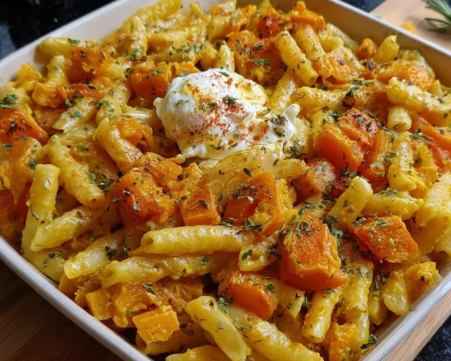 Burrata Pasta mit Kürbis: Herbstliches Ofengericht