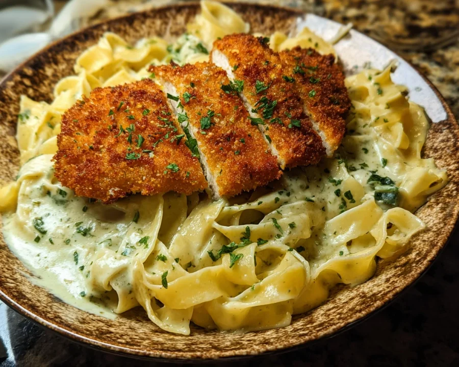 Cremige Alfredo Pasta mit zartem Hähnchenschnitzel