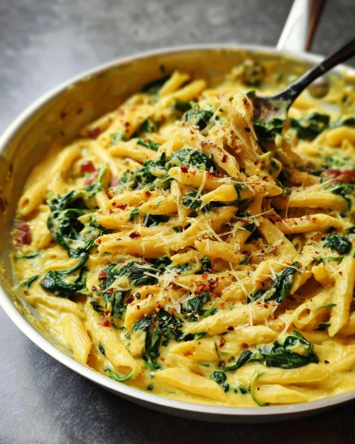 Cremige Hummus Pasta mit Spinat Vegan & Schnell zubereitet