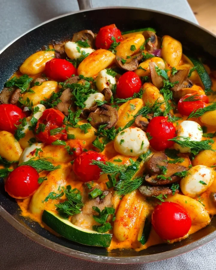 Einfache Vegetarische Schupfnudelpfanne mit Gemüse