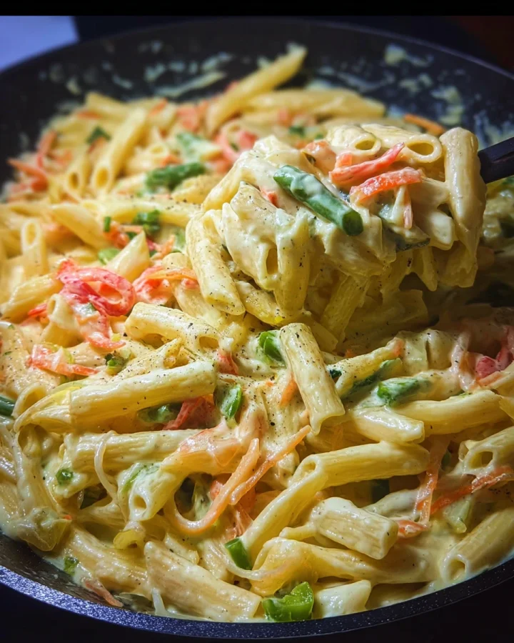 Nudeln mit Gemüse Frischkäse Sahne Soße Rezept
