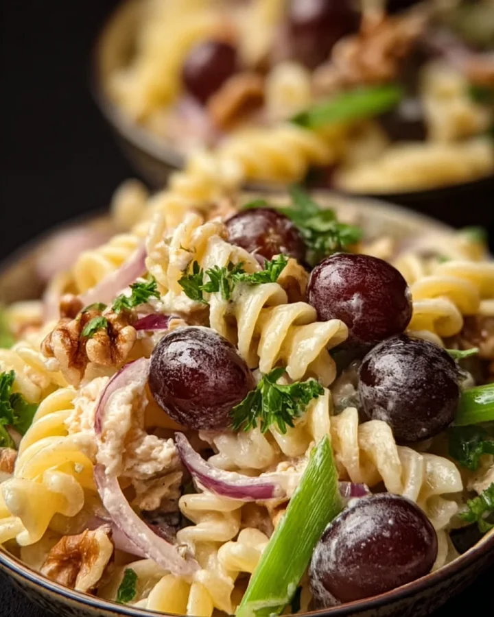 Nudelsalat mit Walnüssen & Weintrauben: Cremig & Frisch