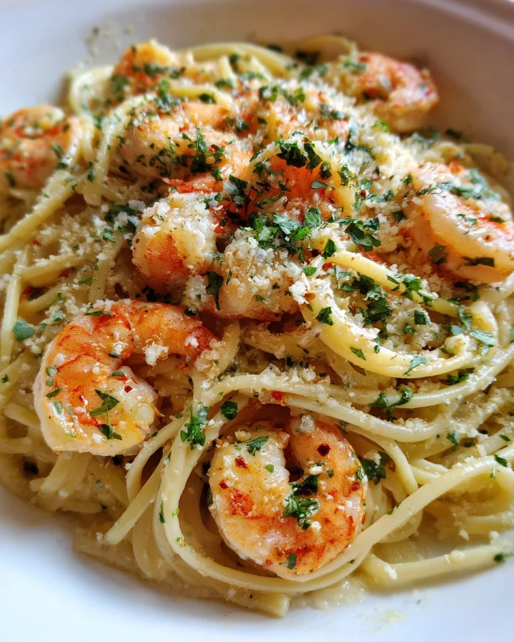 Schnelle Spaghetti Alfredo mit Garnelen