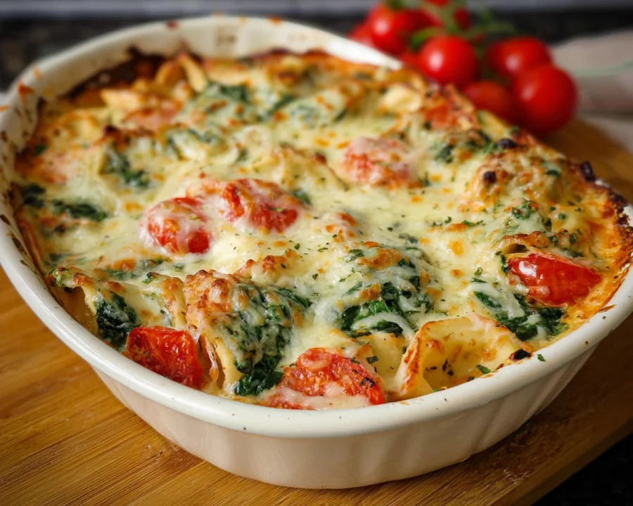 Schneller Tortellini-Spinat-Auflauf mit Tomaten