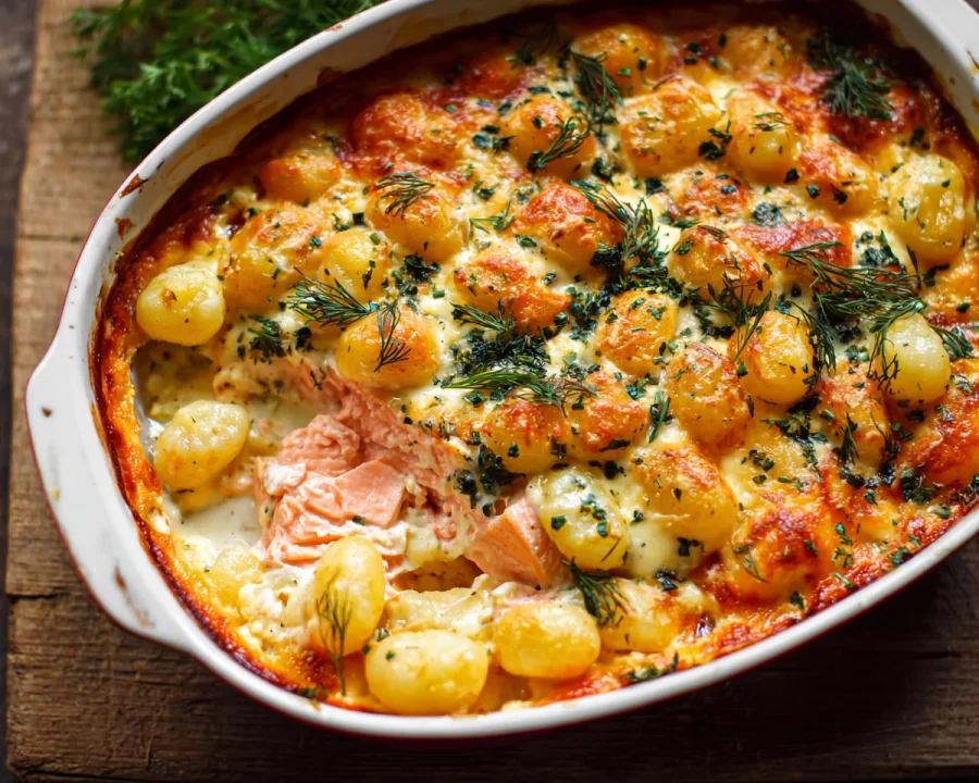 Schnelles Lachs-Sahne-Gratin mit Gnocchi