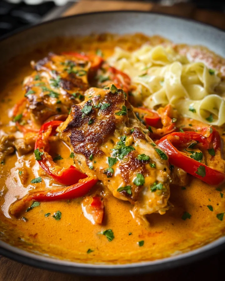 Schnelles Paprika-Sahne-Hähnchen ohne Fix Rezept
