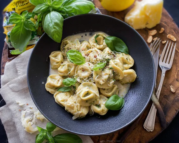 Basilikum Pesto Tortelloni in Zitronensauce