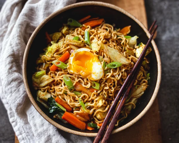 Chinesische Gebratene Nudeln mit Gemüse & Ei