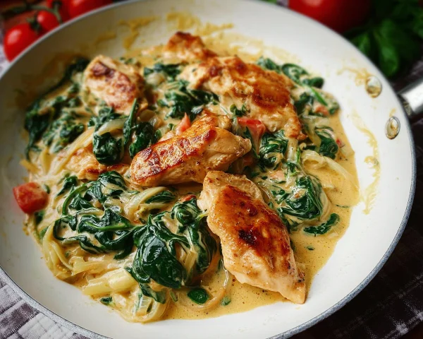 Cremige Hähnchenpfanne mit Spinat & Parmesan-Soße