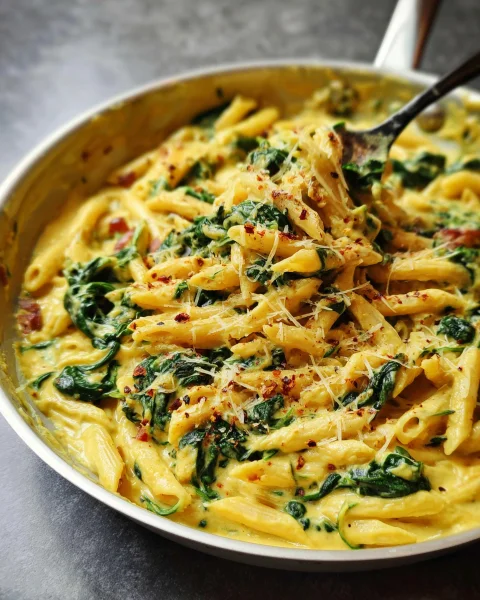 Cremige Hummus Pasta mit Spinat Vegan & Schnell zubereitet