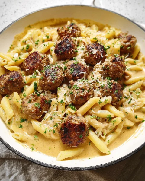 Cremige Pasta mit Rinderhackbällchen & Rahmsoße