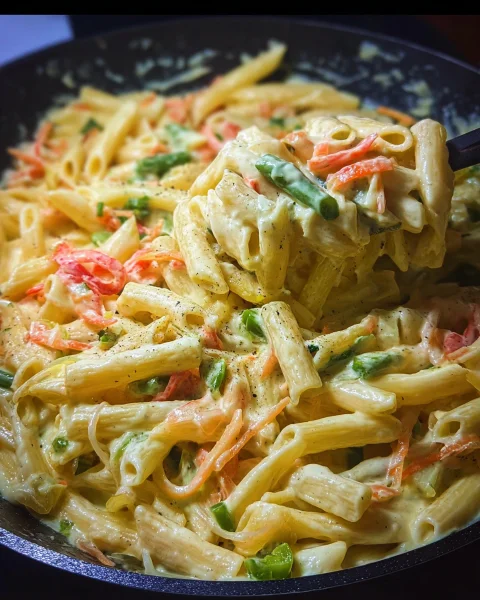 Nudeln mit Gemüse Frischkäse Sahne Soße Rezept