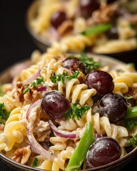 Nudelsalat mit Walnüssen & Weintrauben: Cremig & Frisch