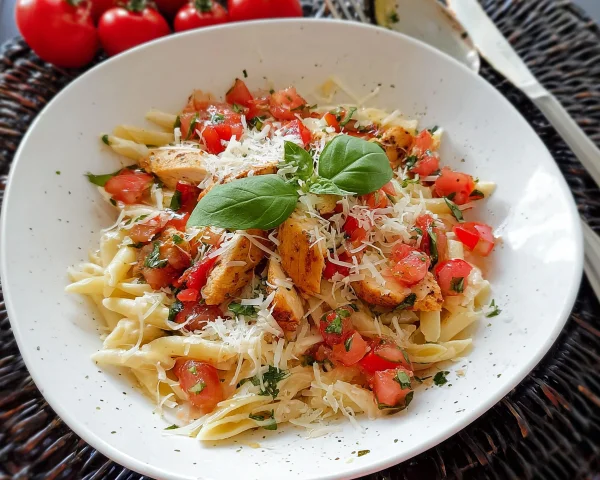 Schnelle Bruschetta Pasta mit Hähnchenstreifen