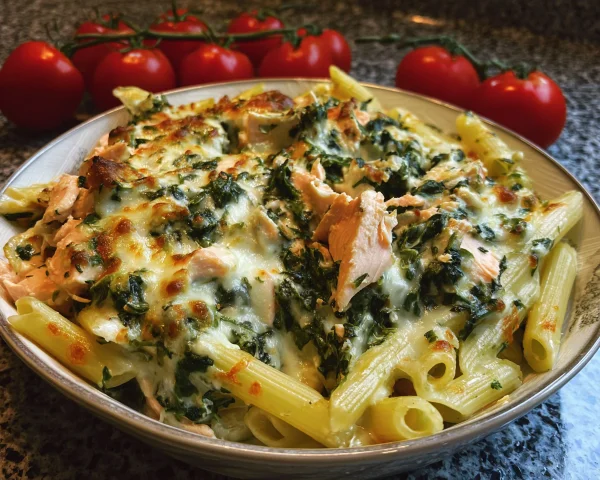 Schnelle Lachs-Spinat-Pasta aus dem Ofen