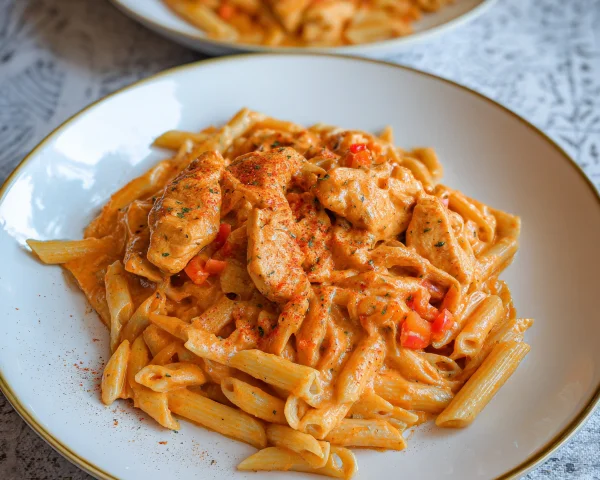 Schnelle Nudeln mit Hähnchen & cremiger Paprikasoße
