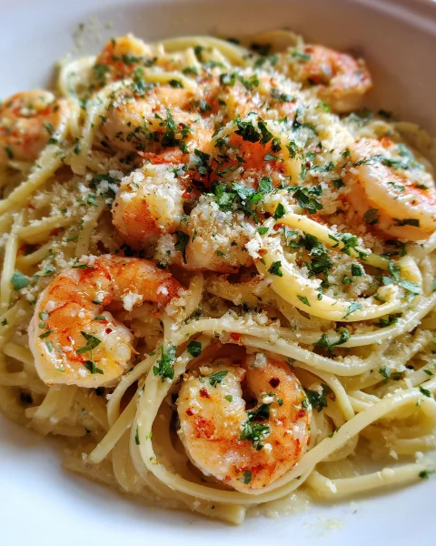 Schnelle Spaghetti Alfredo mit Garnelen