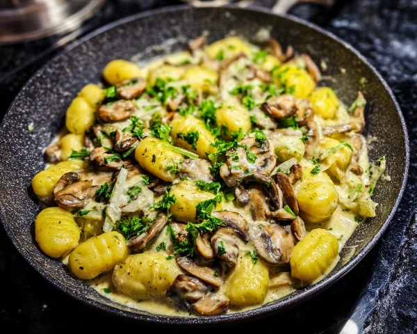 Schnelle vegetarische Gnocchi-Pfanne mit Pilzen