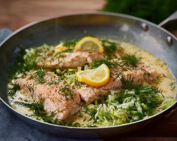 Schnelles Seelachsfilet in Meerettichsahne (15 Min.)