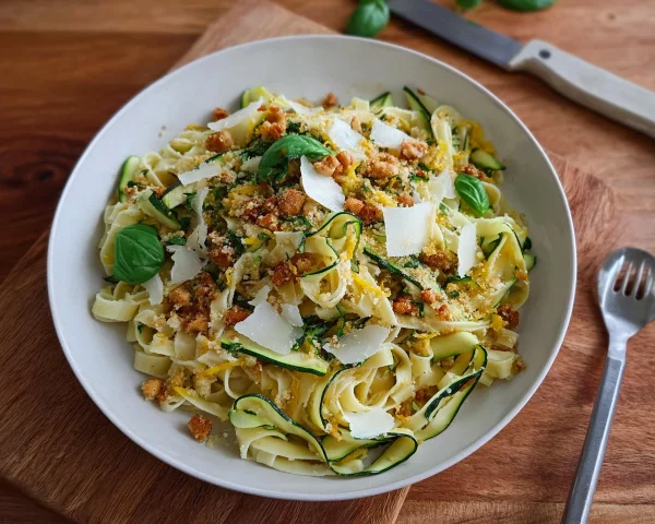 Sommer-Tagliatelle mit Zucchini & Zitronenbröseln
